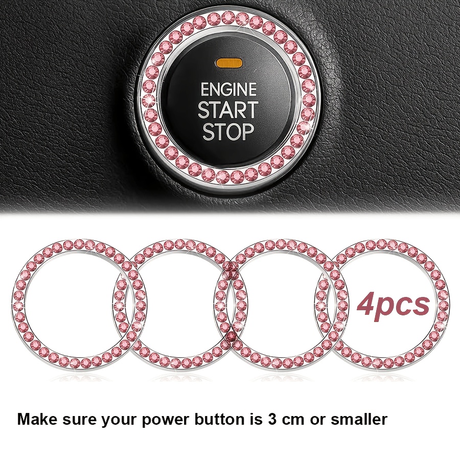 TEMU 4-pack Rhinestone Car Engine Start/stop Button Decoration Ring | Bling Push-to-start Cover Sticker And Key Ignition Alloy Ring Decal | Sparkling