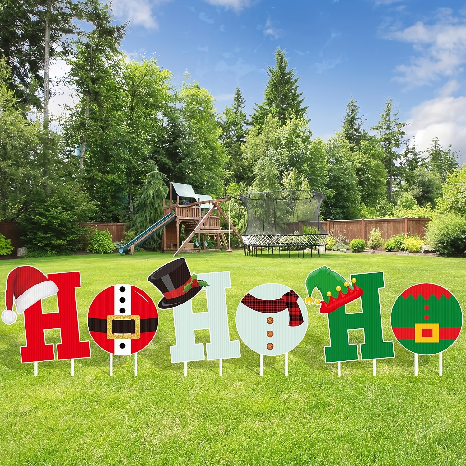 

6pcs Christmas Holiday Yard Sign With Stakes Christmas Letters Outdoor Lawn Decoration Waterproof Corrugated Cardboard Yard Sign Christmas Hat Yard Sign For Christmas Decoration