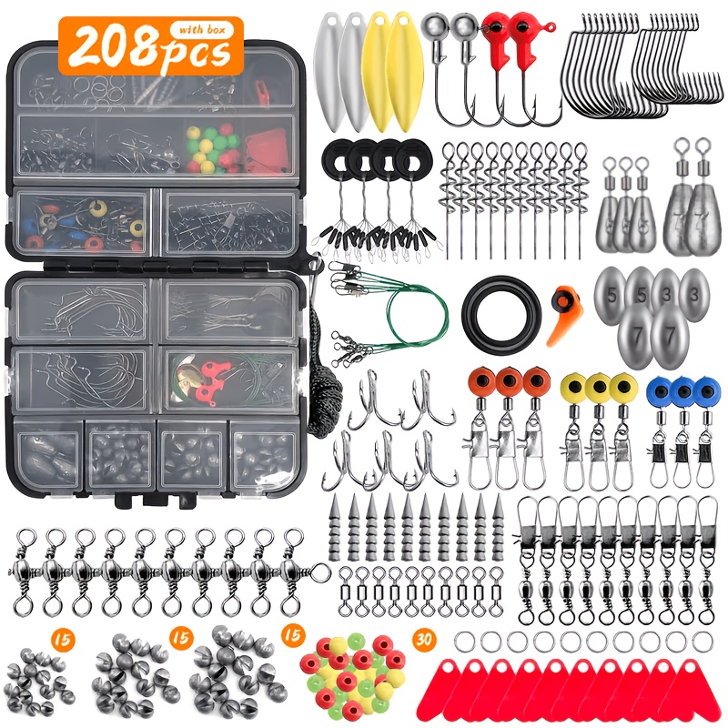 TEMU Takami | 147pcs/208pcs/325pcs/415pcs Fishing Accessories Set With Storage Box, Including Fish Hooks, Tackle Snaps, Tackle Connectors, Sinkers,