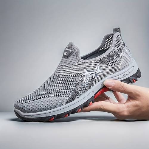 herren leichte atmungsaktive slip-on sneaker - low-top casual schuhe mit rutschfester gummisohle, für wandern, tägliche tragung & outdoor-aktivitäten (grau/rot ), wanderschuhe, sportlicher look, gepolsterte unterstützung