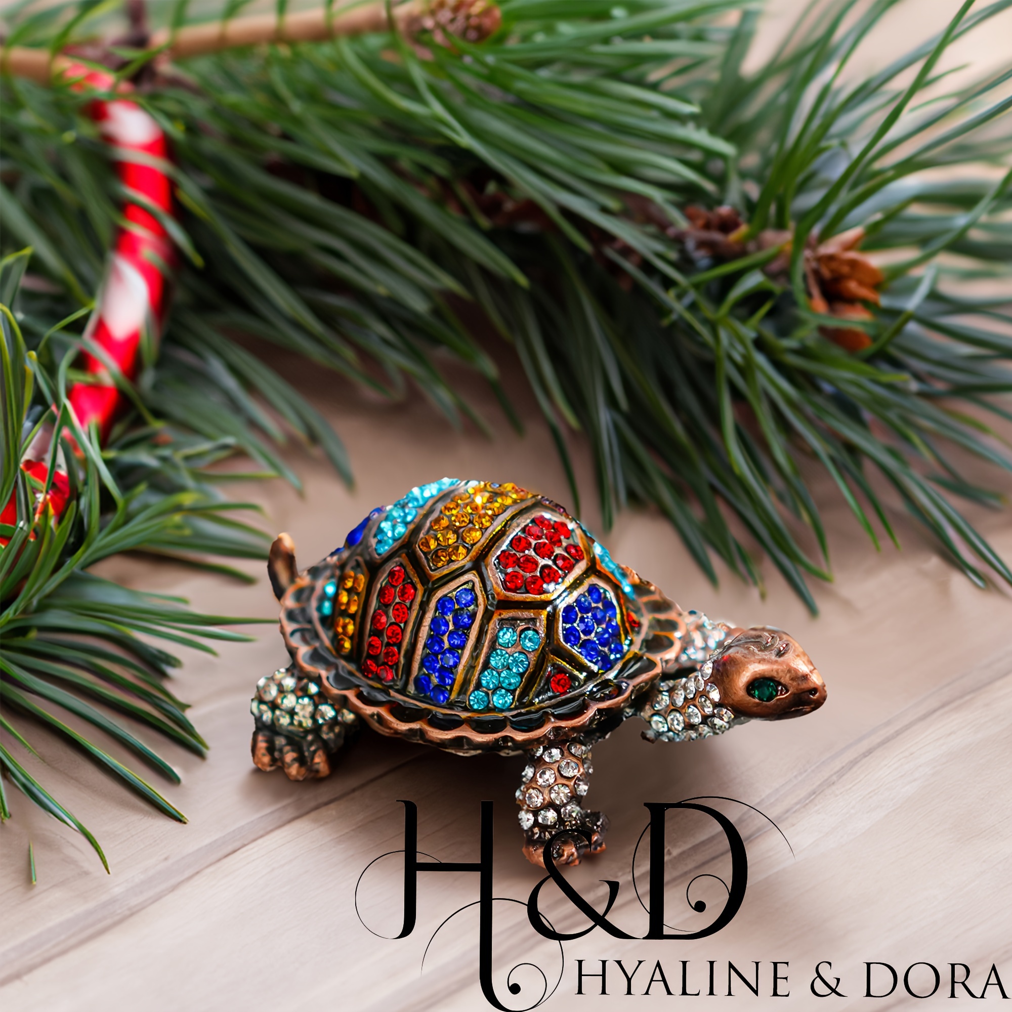 

H&d & Vintage Turtle Jewelry Trinket Box Hinged, Hand- Sea Animal Figurine Collectible Enamel Sea Turtle Ring Holder Crystal Studded Treasure Keepsake Box, Unique Birthday Gifts