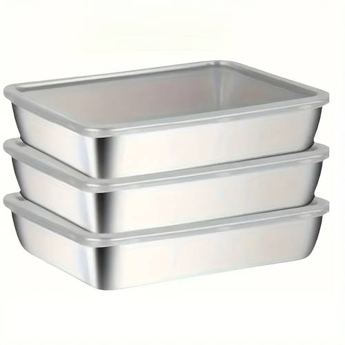 6pcs Rectangular Stainless Steel Food Storage And Organization Set, Multipurpose Food Storage Containers with 3 Containers Lids - Polished , Large, Leakproof, Stackable, Durable, Clear Lids with Organizers, Suitable for Use, Camping, , Home Use, Storing Meats, Fruits, Vegetables