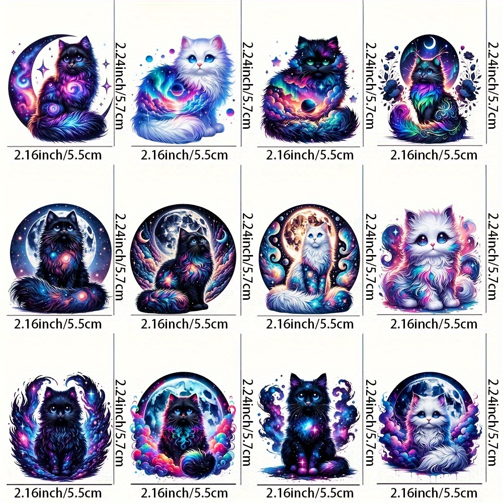 12pcs Watercolor Celestial Cats Uv Dtf Transfer Design For Glass Cup Diy Packaging Transfer For Mug Glass Cup