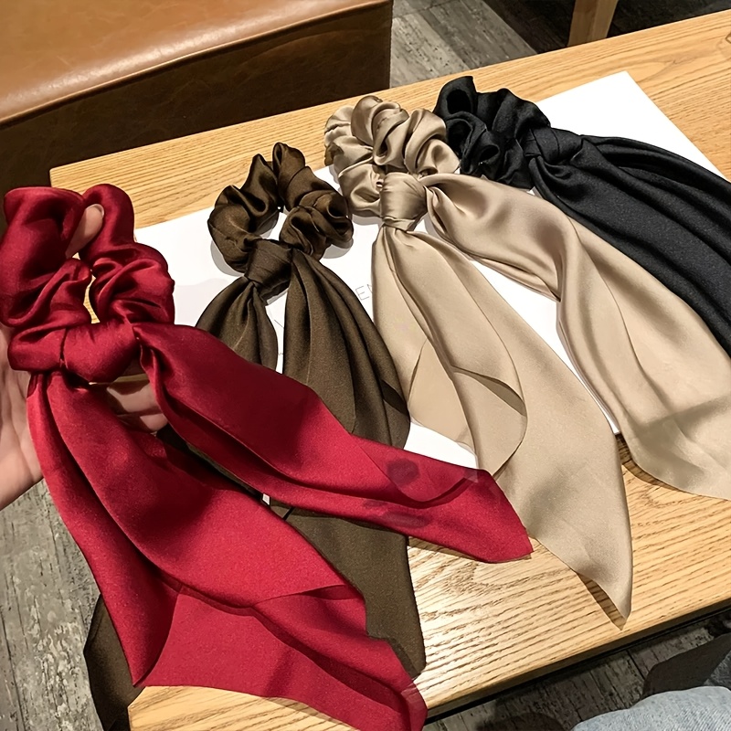 E-shop 4 Stk. mehrfarbige Damen-Bandanas im französischen Stil, einfarbig, schlichte Dreieck-Form, Scrunchie-Haargummis mit Band, für Pferdeschwänze