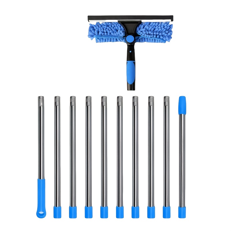 TEMU 2-in-1 High Waist Window Cleaning Kit With 10 Extension Poles, Stainless Steel Scraper And Squeegee, Reusable Microfiber Pad - No Power Needed,