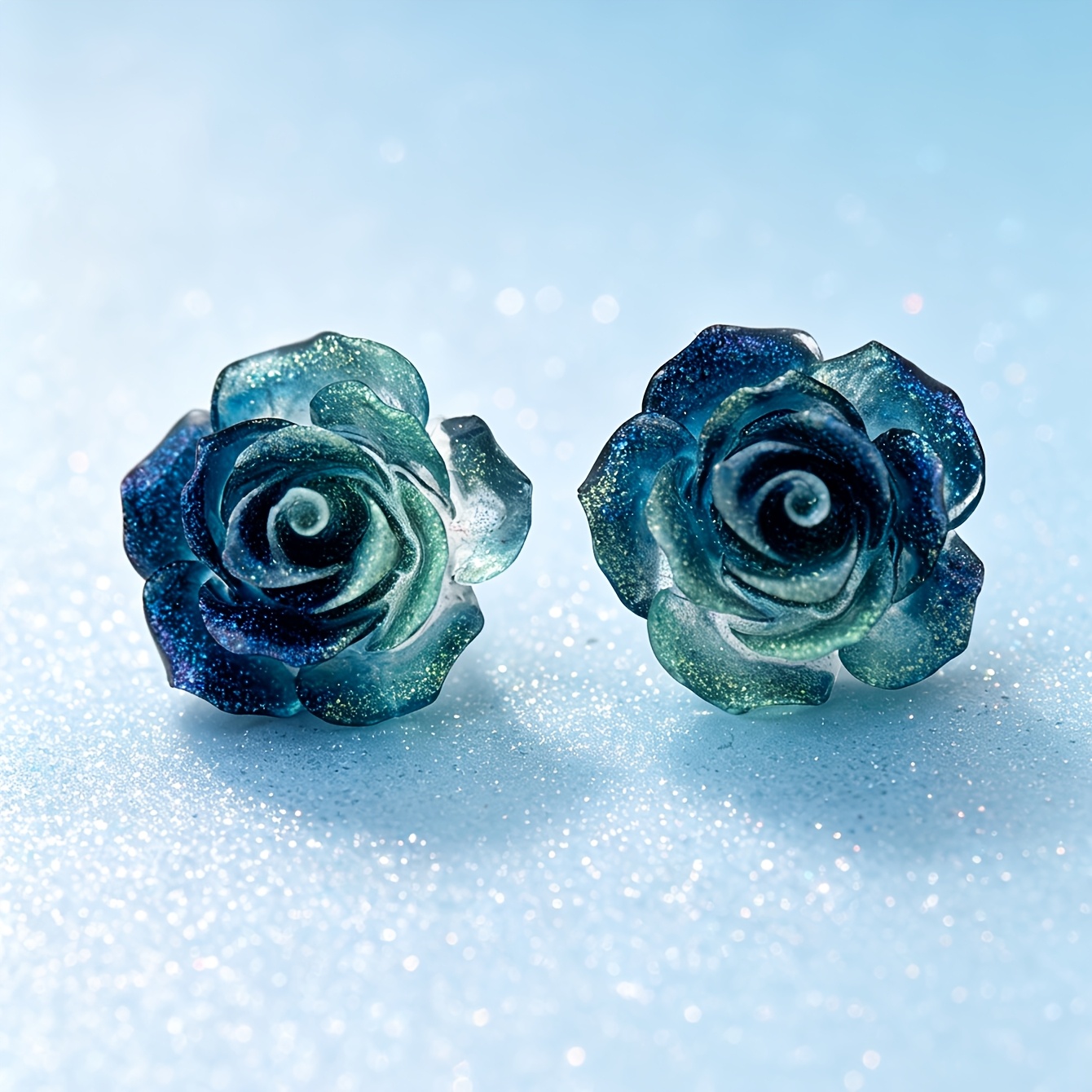 TEMU 1 Pair Blue Elegant Resin Shimmering Floral Stud Earrings, Elegant Easy Style Women' Vacation Wear Jewelry Ear Jewelry Suitable For Daily Wear