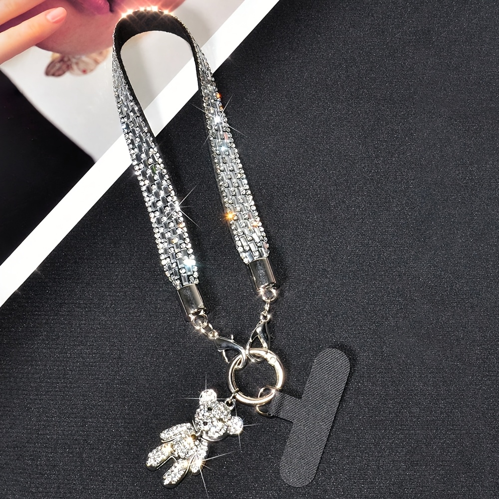 TEMU 1 Set Of Mobile Phone Lanyard Wide Version Flash Diamond Wrist Strap, Light Pendant, Female High-end Anti-lost Keychain, Handbag Phone Case