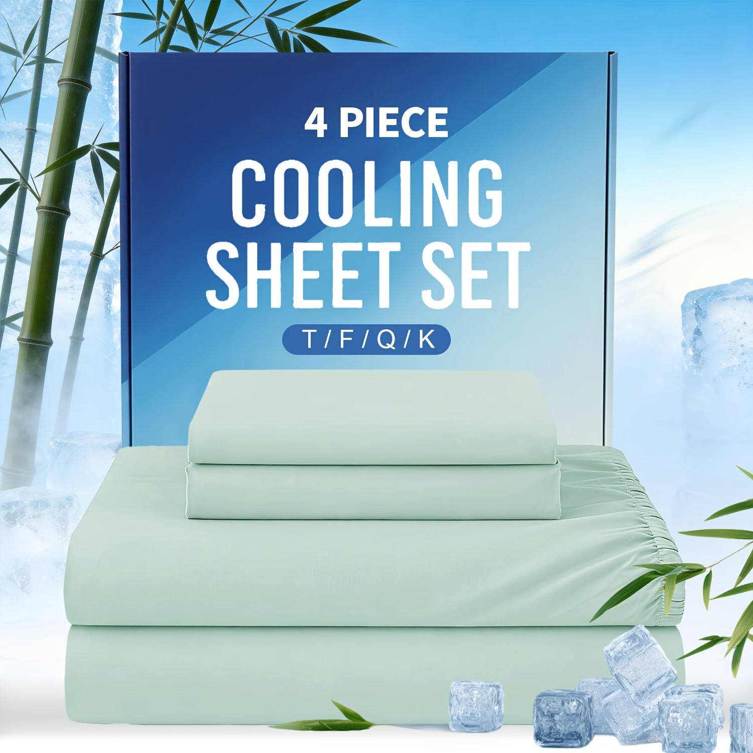 TEMU Parure de draps rafraîchissants en bambou à poche extra profonde, 2200TC ultra-douce, respirante, de , housse-sommier taille Queen, idéale pour
