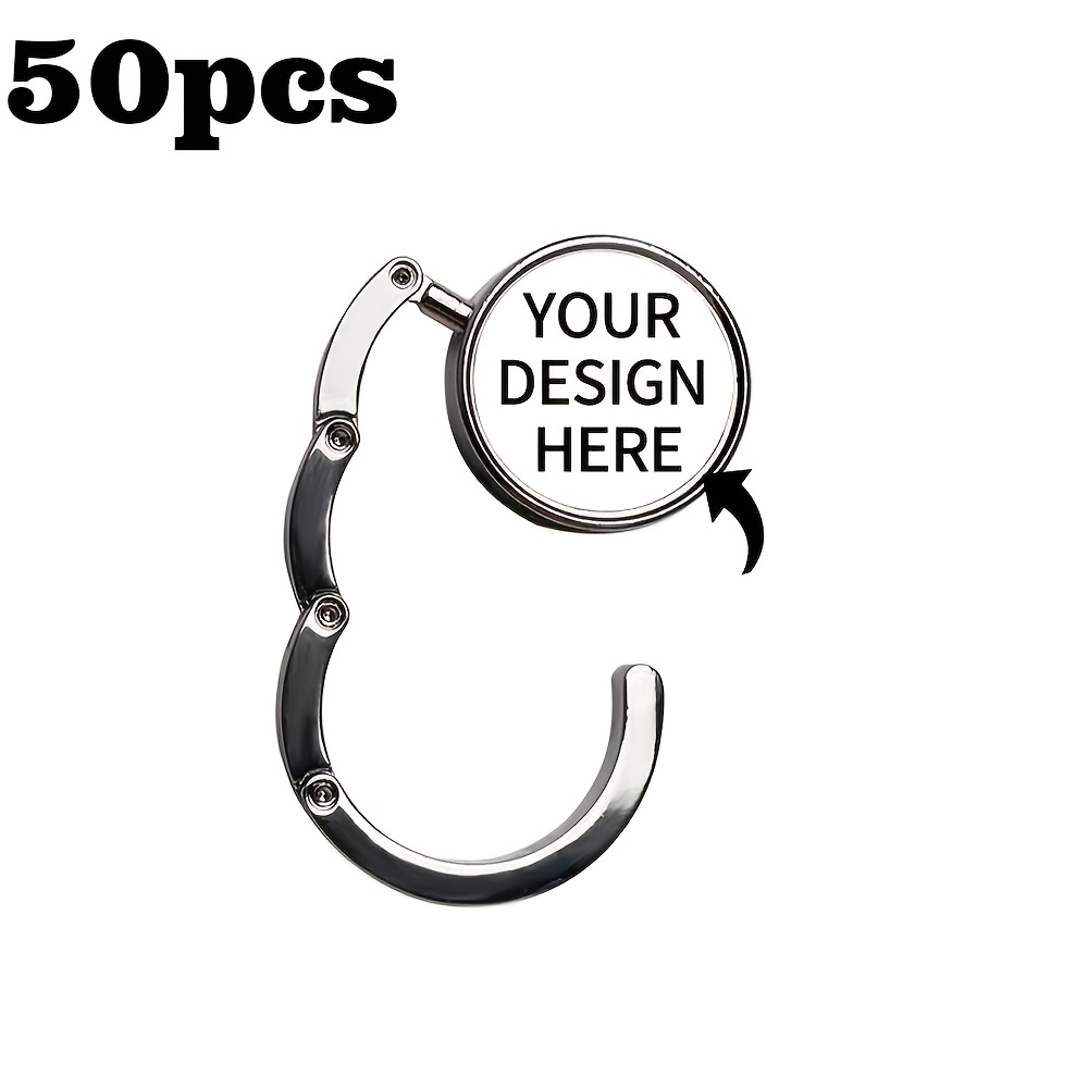 TEMU 50pcs Custom Personalized Folding Bag Hook Wallet Hook Portable Hook, With Text, Suitable For Desktop Wallet Hook Desktop Folding Handbag Hook -