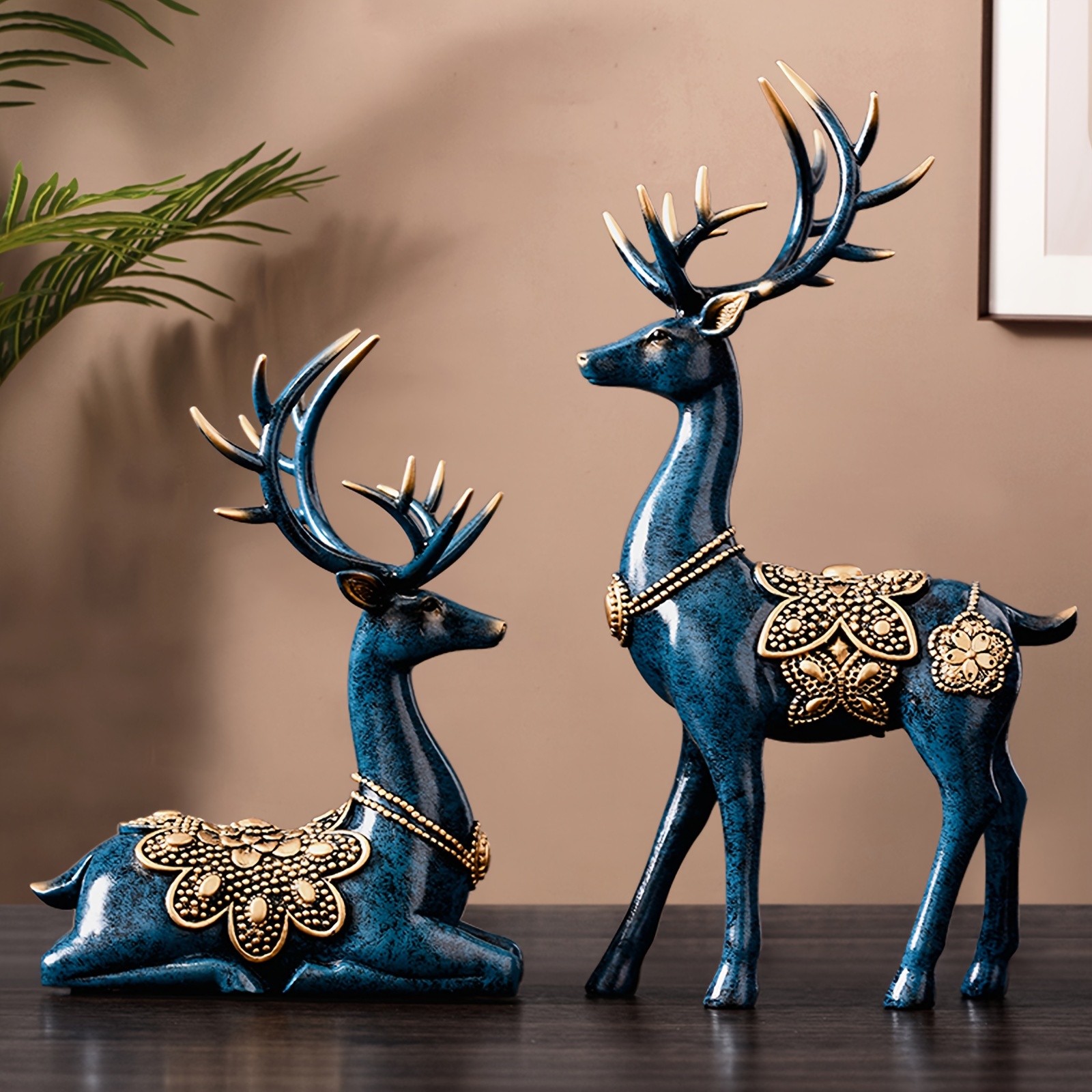 

Statues For Home Decor Figurines Sculptures Modern 11" Large Deer Decorations Center Table Living Room Resin 2pcs Big Shelf Accents Bookshelf Fireplace Items Christmas Reindeer