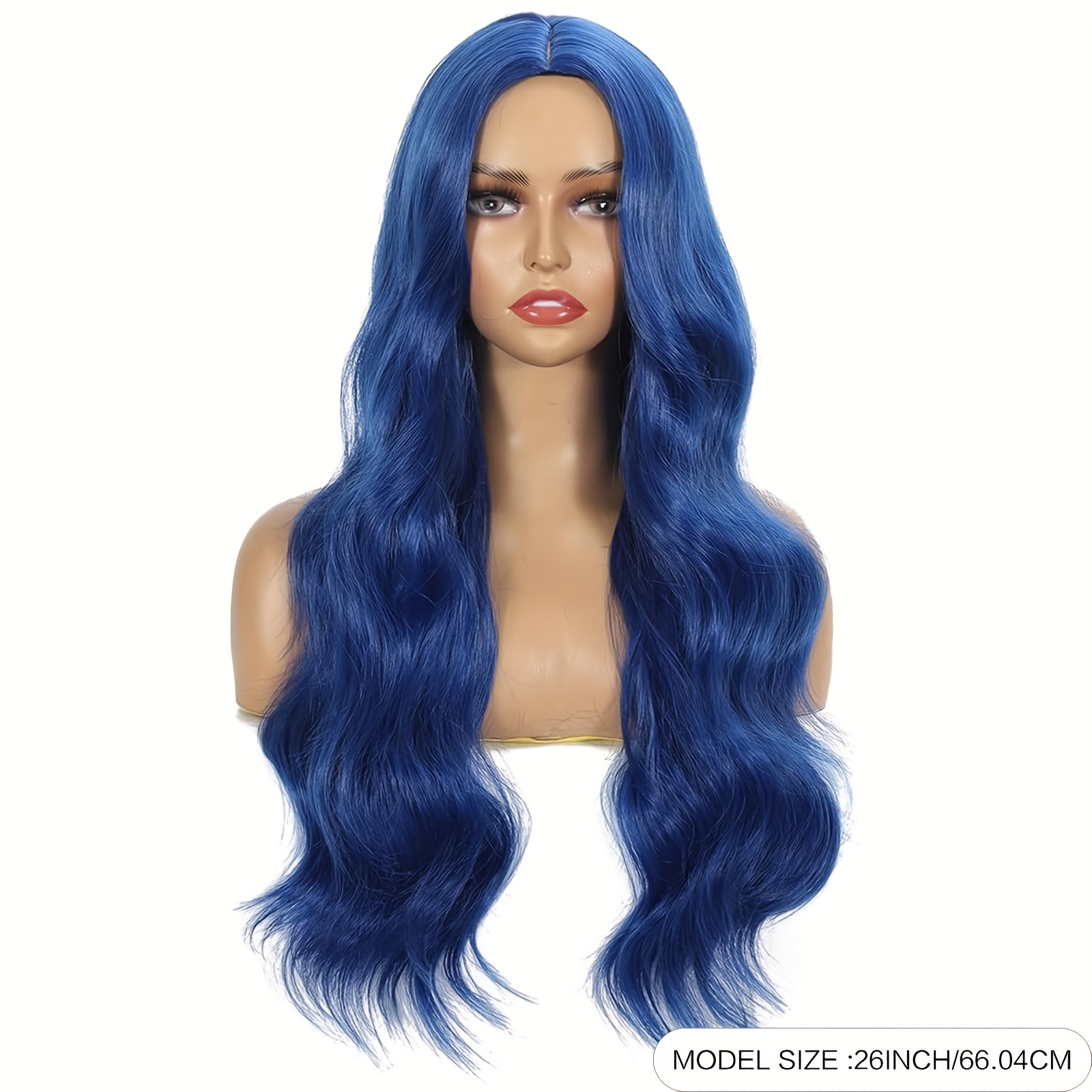 Wig Long Wavy Wigs Women Dark Blue Synthetic Wig Big Bouncy Temu