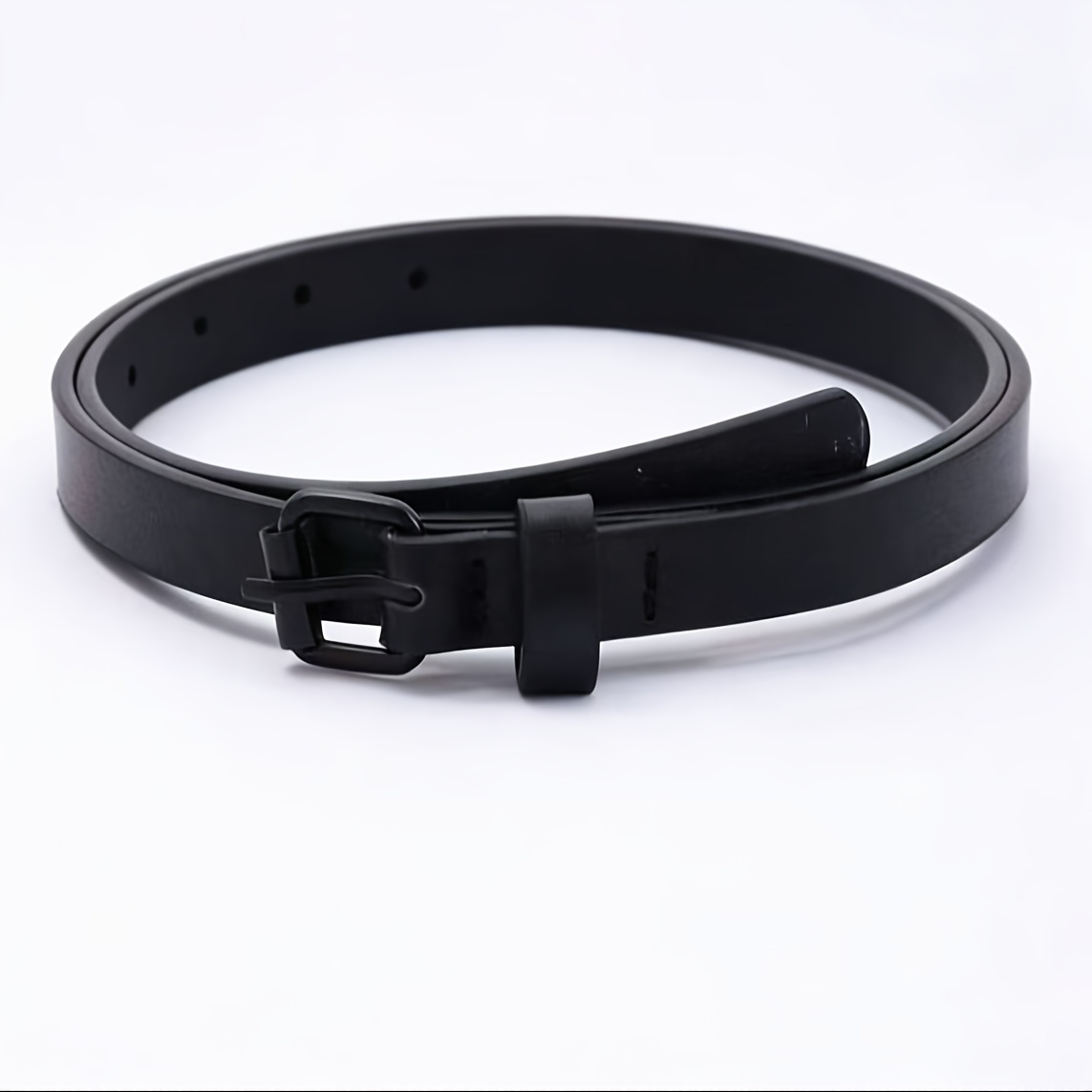 E-shop Damen-Gürtel aus schwarzem PU-Leder mit kleiner schwarzer quadratischer Metallschnalle, modischer dünner Damengürtel, geeignet für Sommer,