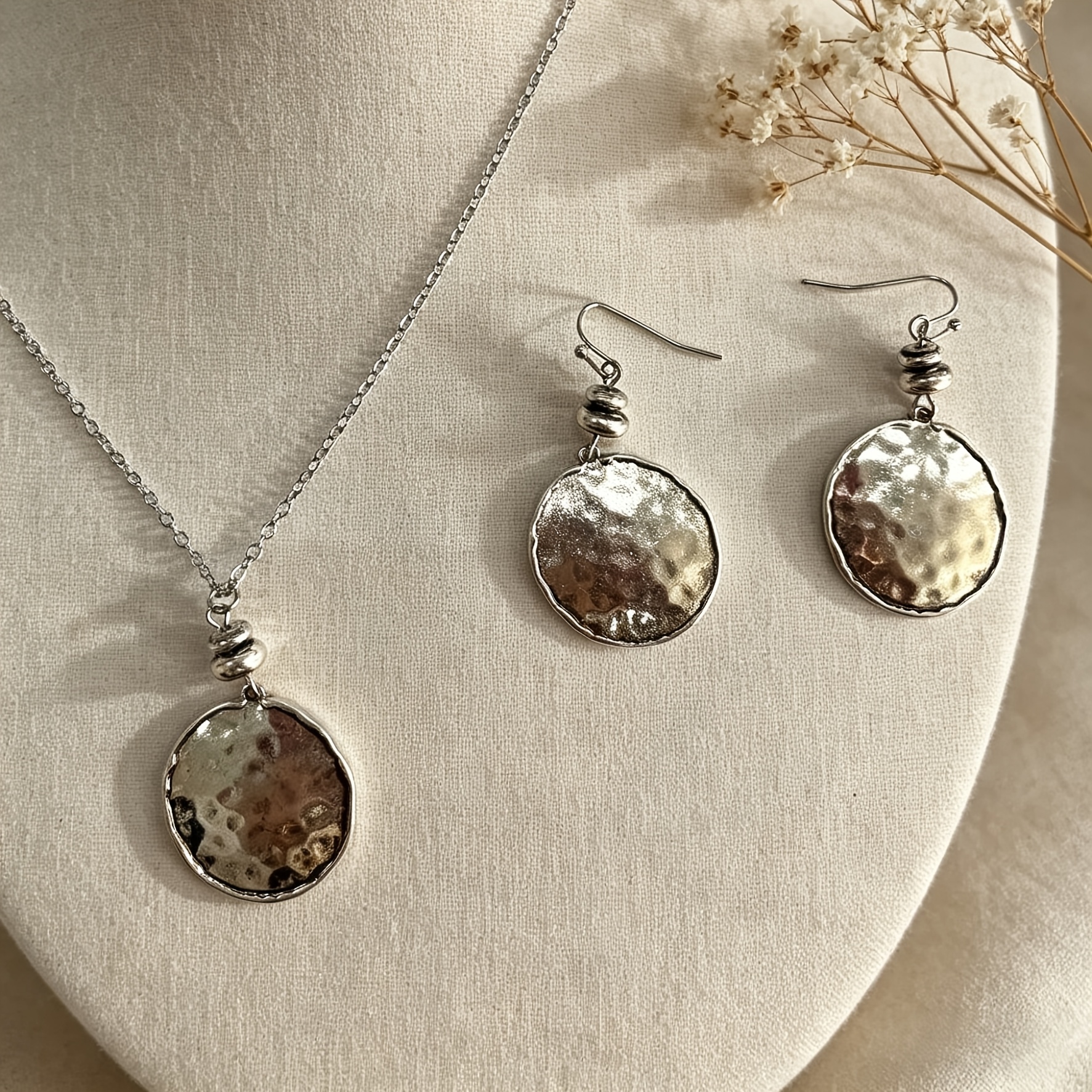 2pcs Set Fashionable Geometric Hammered Texture Jewelry Set
