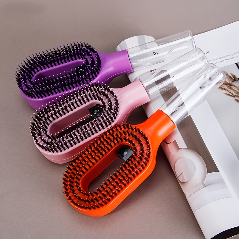 dual purpose hairbrush featuring a mister spray bottle for styling a creative tool for applying mist and brushing for   wet and dry hair   with   free nylon bristles a handy water reservoir and   design Product details 1