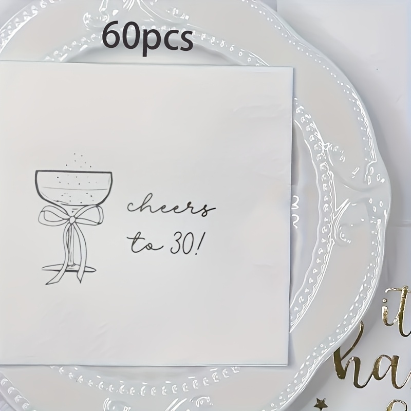 20pcs/40pcs/60pcs,cheers To 30 Years Napkins, 30th Birthday Napkins, Bow Birthday Bow Party , Napkins Featuring A Bow And Wine Design, Perfect For Festive Occasions For Halloween、christmas