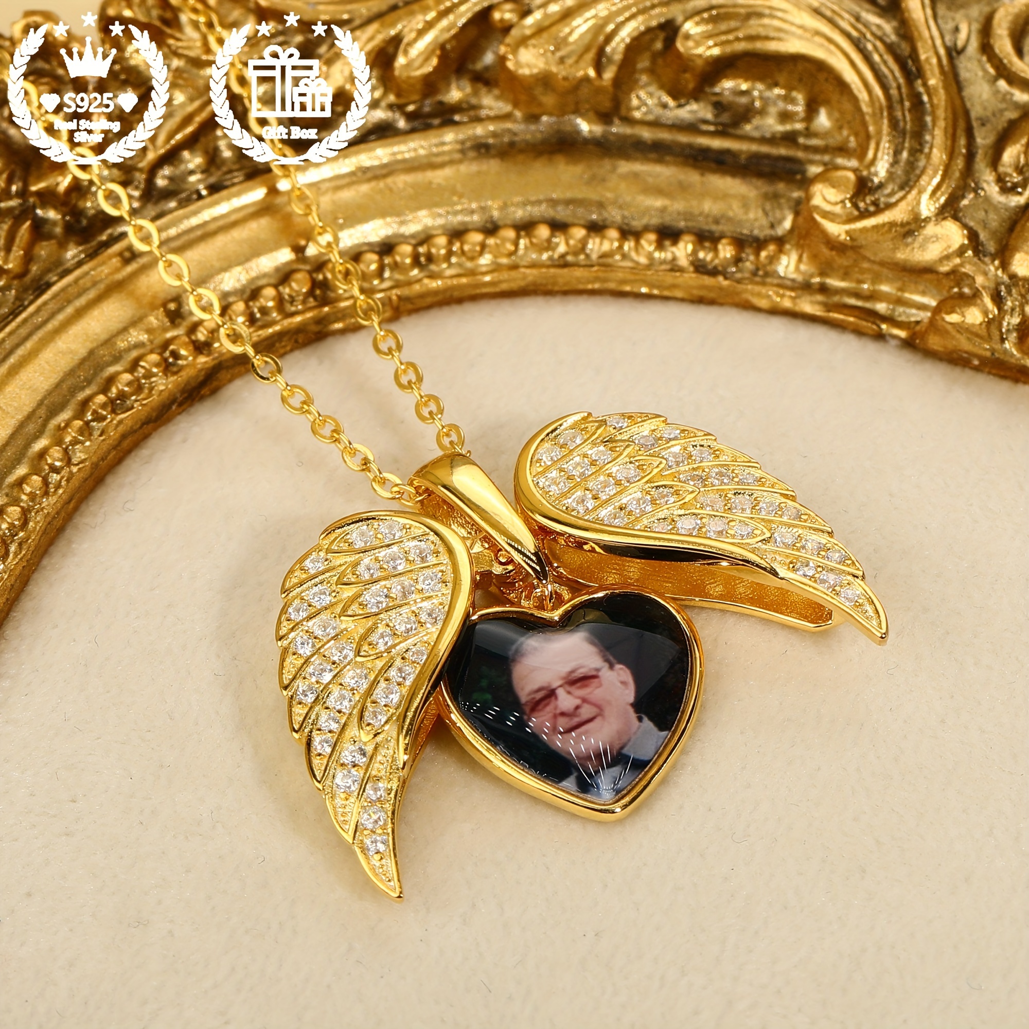 Personalized S925 Silver Angel Wings Heart Locket Necklace