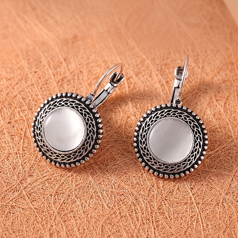 Women's Retro Distressed Silvery Hollow Ring Earrings, Bohemian Style