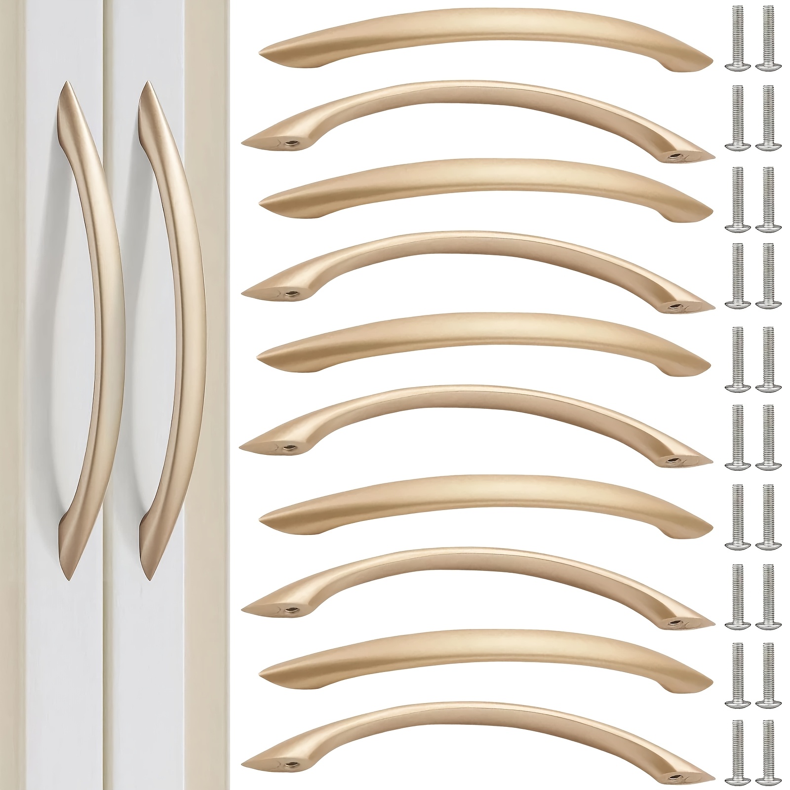 TEMU 30pcs European And Luxury Curved Handle Set, Includes 10 Handles And 20 Screws, Abs Furniture Door Pulls, 96mm Hole Drawer Hardware Handles,