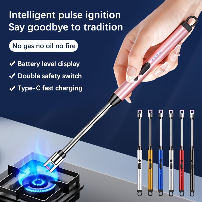 1pc windproof rechargeable usb   4 in 1 multi functional kitchen and outdoor camping igniter with candle extension 170mah lithium battery black metal     electric grills charcoal starters campfires charcoal igniter sleek black lighter durable plastic body