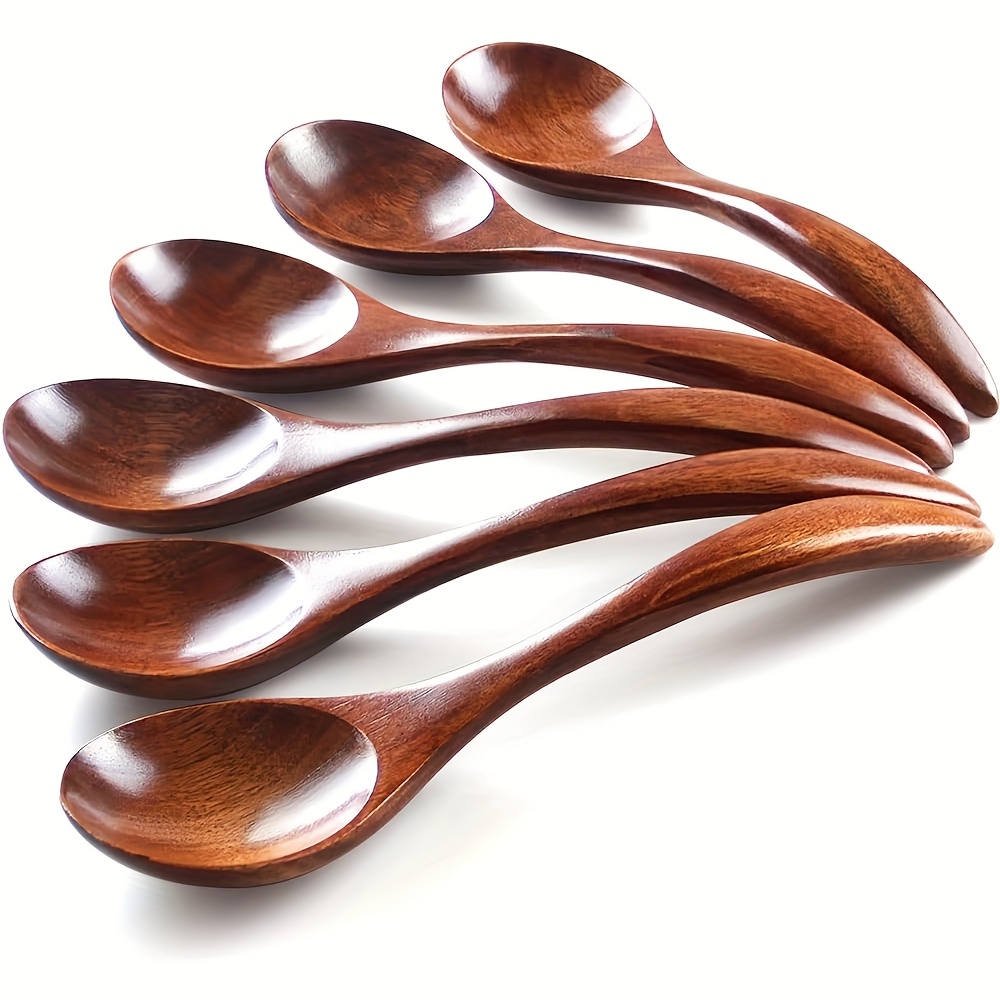 E-shop Holzlöffel 7-Zoll handgefertigter Holzlöffel für Suppe Kaffee Salat Dessert, Pommes Frites, Snacks, Müsli und Obst