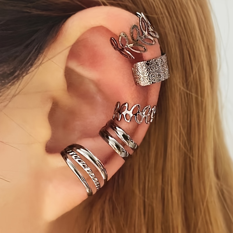 TEMU Orecchini a Clip Vintage a Forma di Foglia Traforata, Set da 5 Pezzi di Orecchini Senza Foratura, Accessori per le Orecchie