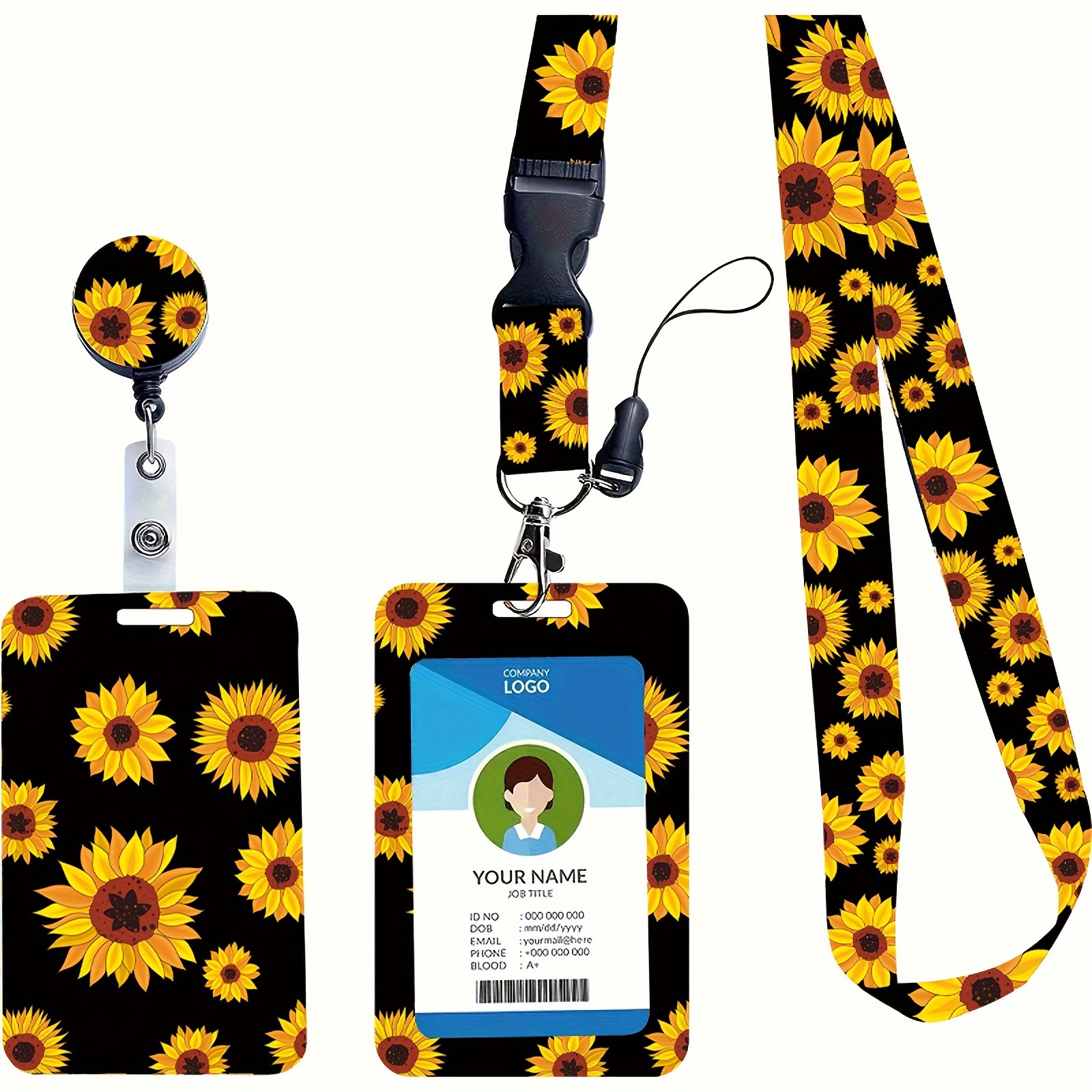 Image of 2d Id Stylish Id Badge Holder With Retractable Lanyard, Cute Sunflower Series - Soft Fiber, Metal Clip, Sturdy Button Key, Purse - Cute Job, Nurse, Teacher Badge Holder