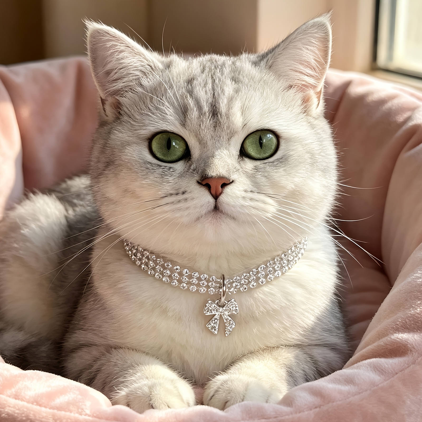 Rhinestone Bow Pet Collar with Adjustable Length