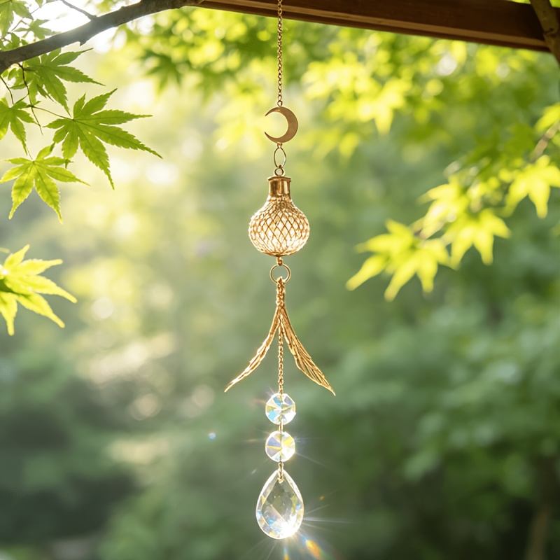 Image of Festival Gift Hanging Ornaments Hollow Metal Bottle Fishtail Crystal Ornaments Colorful Water Drop Prism Light-catching Home Car Window Atmosphere Pendants