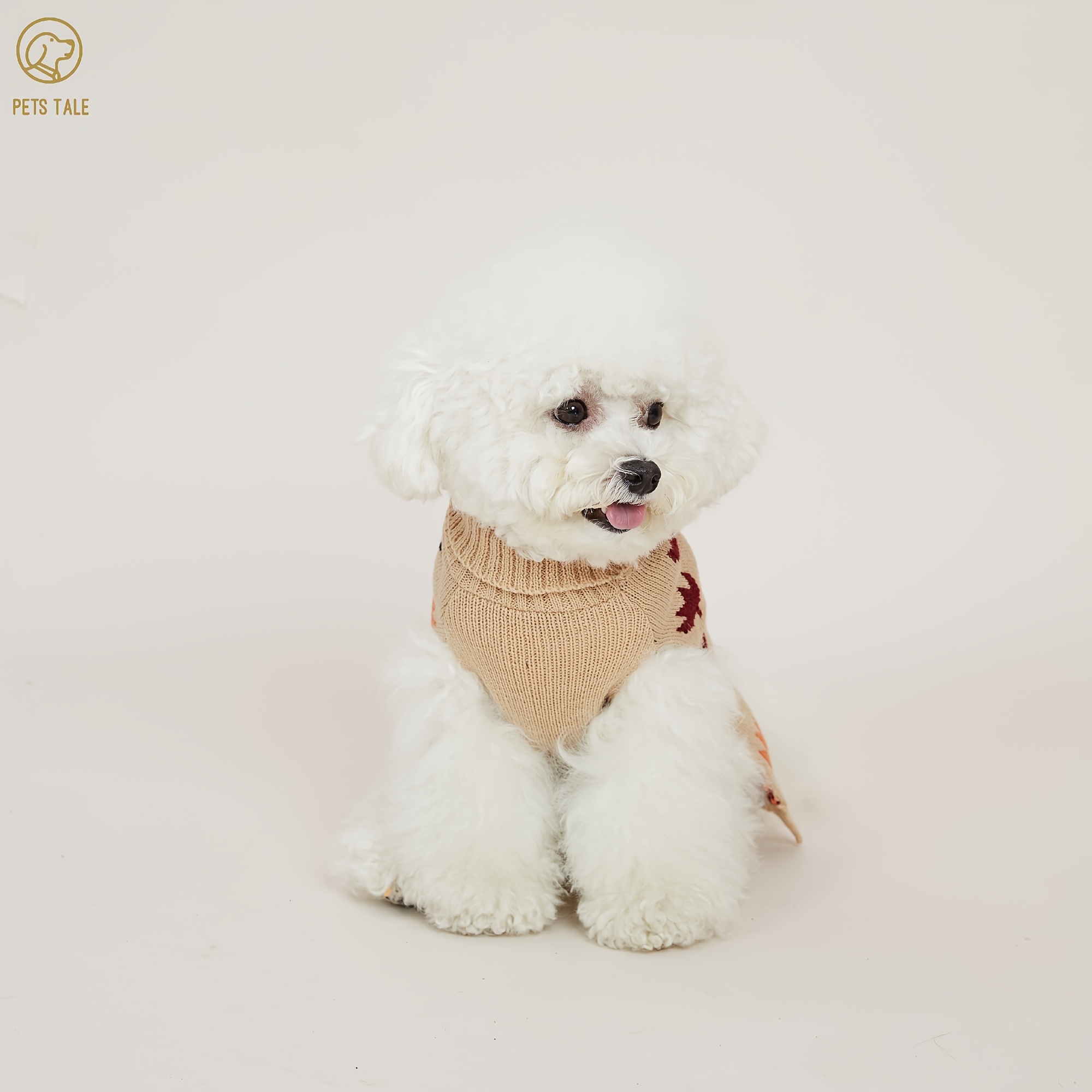 TEMU Pet Clothing With Colorful Maple Leaf Pattern Double Layer Collar Dog Sweater Soft Warm Clothes For Autumn And Cold Weather
