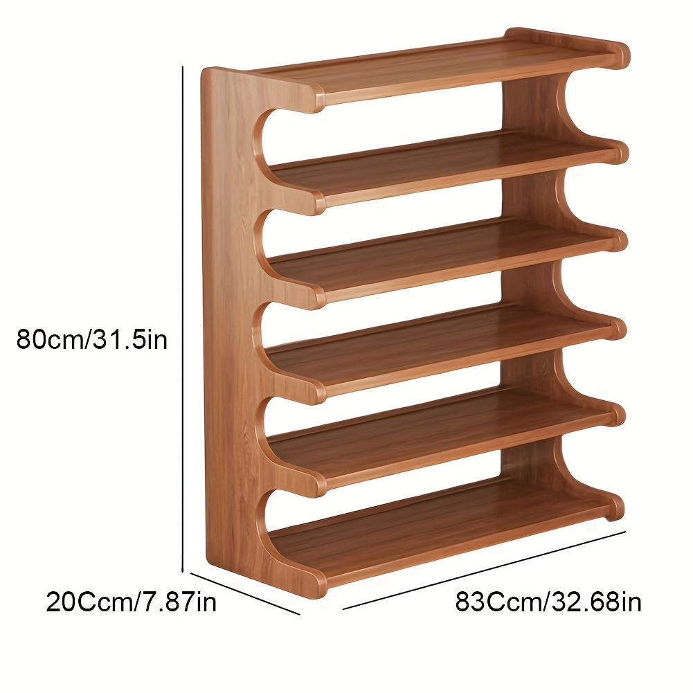 TEMU Household 6-layer Wide And Deep Large-capacity Wooden Shoe Rack, With Curtains For Easy Movable Storage Rack, Breathable And Dustproof, Large Storage Space