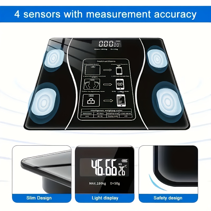 Balance Poids Sans Fil Intelligente avec Affichage LED, Alimentée par Batterie (AAA), Suivi en Temps Réel du Poids et de la Composition Corporelle, Synchronisation avec l'Application, Idéale pour une Utilisation à la Maison et au Bureau, Cadeau Parfait pour le Suivi de la Santé et de la Forme Physique, Balance Poids Domestique | Interface Conviviale | Construction en Plastique
