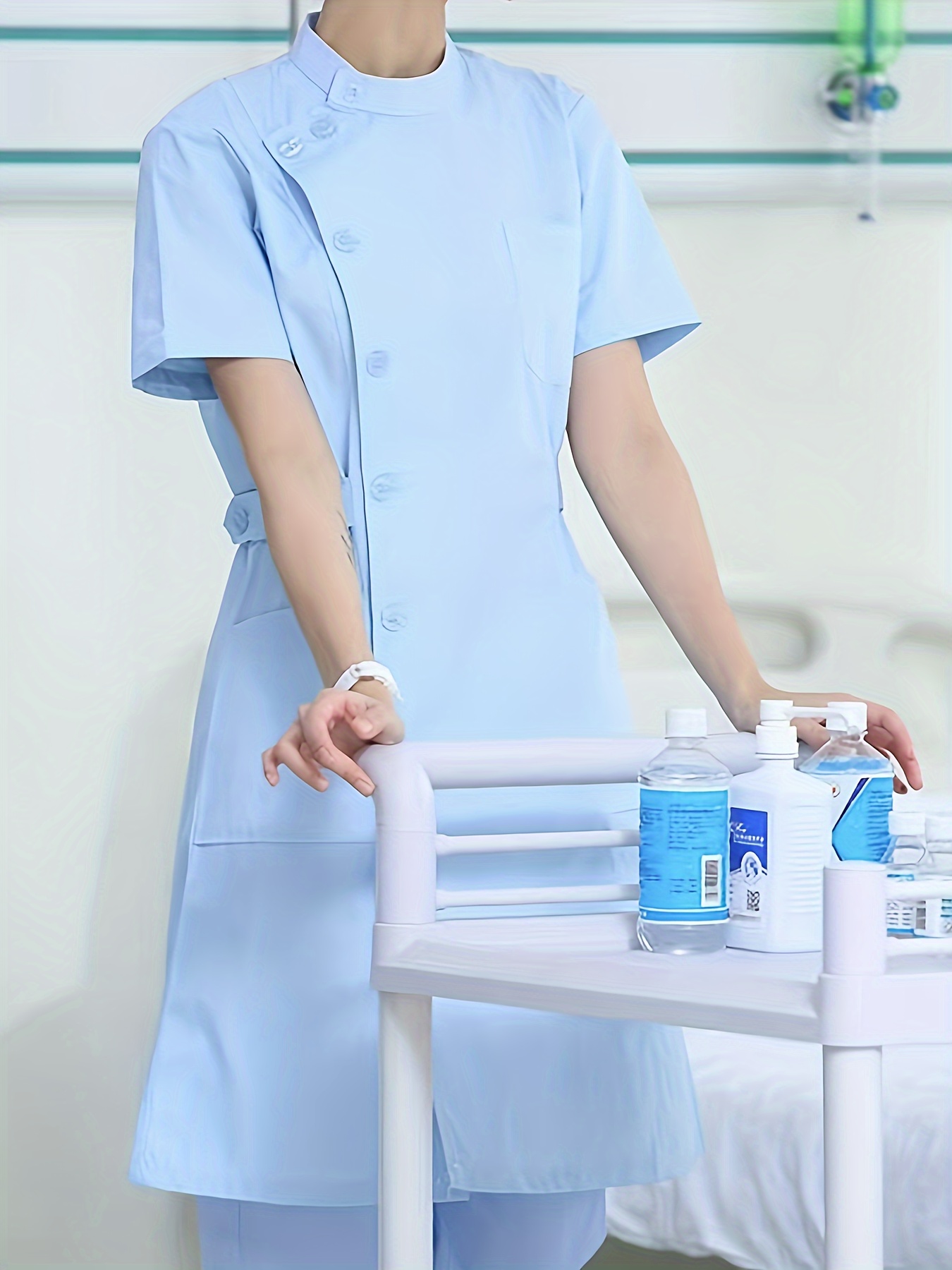 princess polly baby blue dress Stylish Blue Medical Scrub Dress with Red Trim and Stethoscope 59044384 PNG main image 0