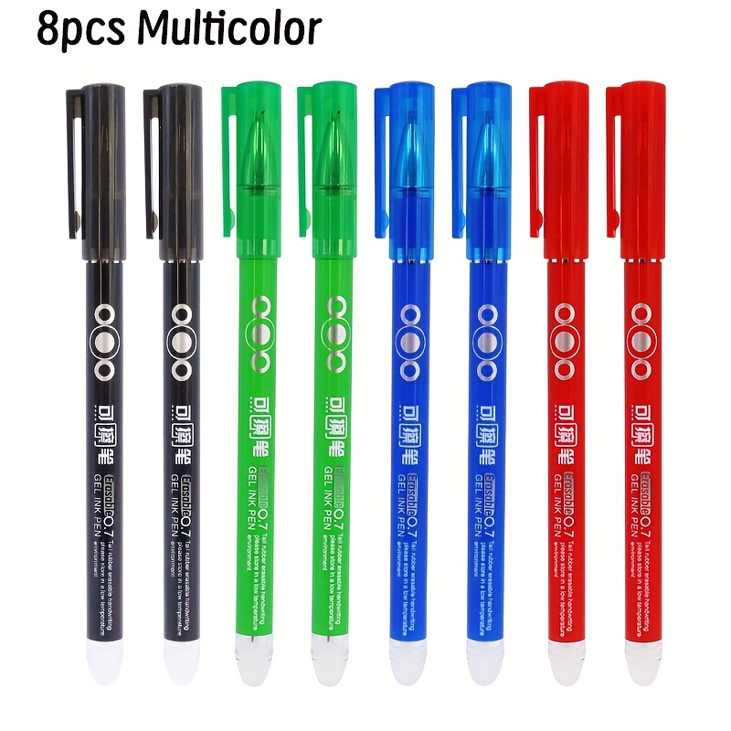 Image of 8pcs Gel Pen 0.7mm Neutral Erasable Pens, Washable Pens, Black/blue/red/green Ink, Erasable Neutral Pen, Nib, Smooth Writing, That With Heat, Ideal For Office, School Art Supplies