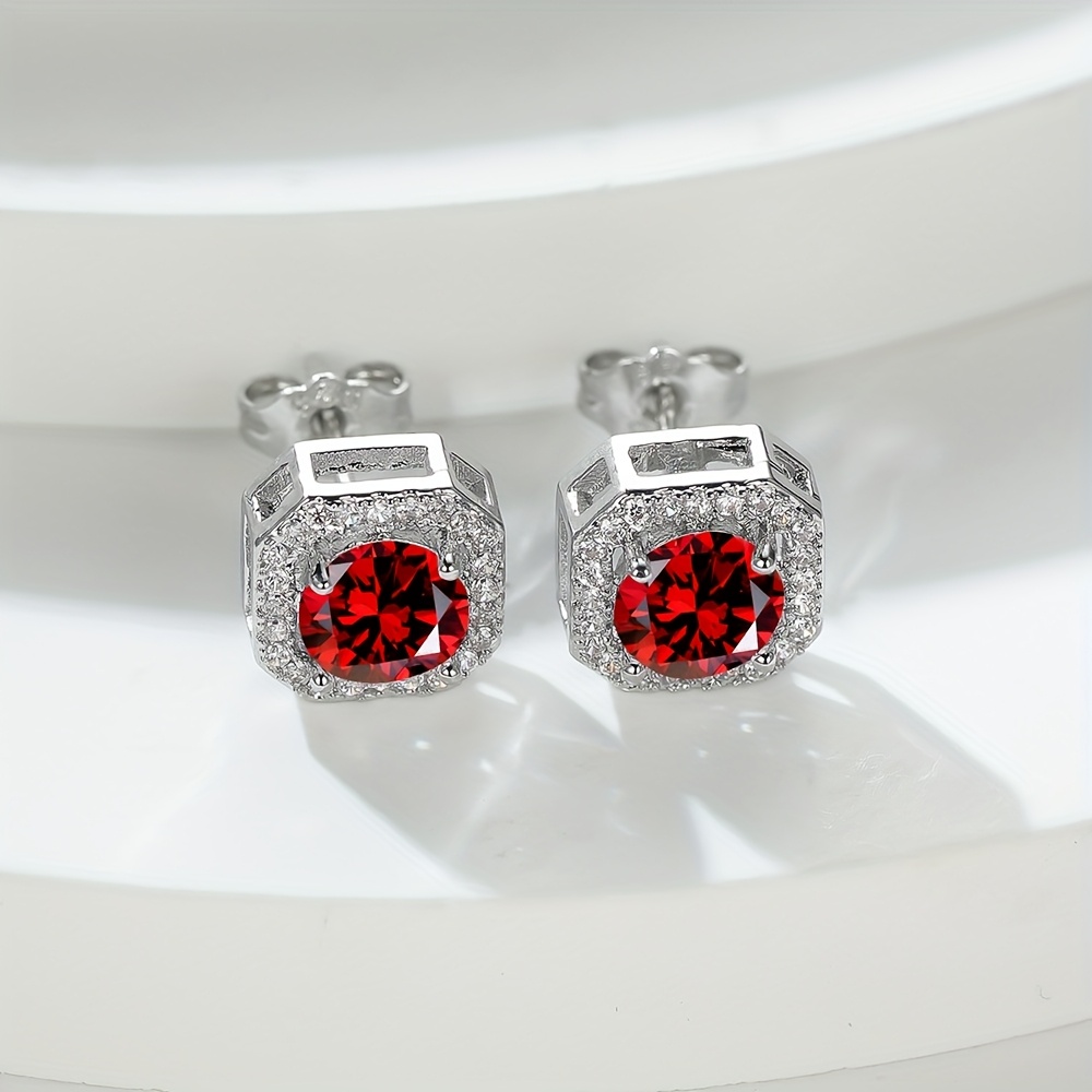TEMU 1 Pair Silvery Color Round Cut Earrings Synthetic Synthetic Synthetic Zircon​​ Drop Earrings Wedding Valentine's Day Jewelry, Without Battery