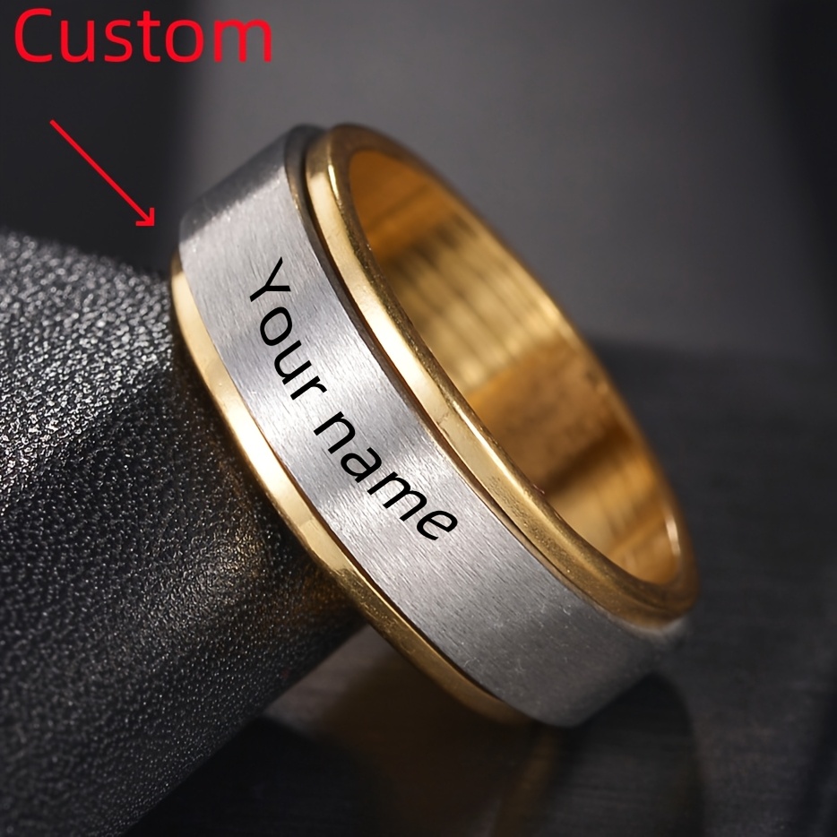 1  engraved stainless steel spinner ring personalized name   rotating sports style for men women ideal for daily wear parties music festivals Product details 0