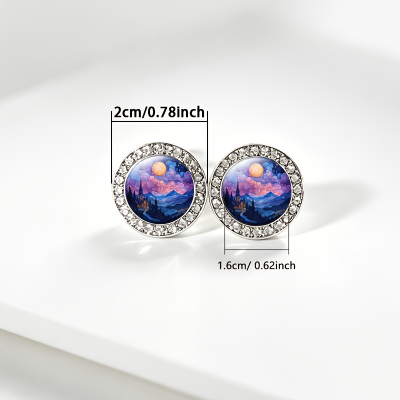 2pcs Classic Imitation Crystal Stud Earrings with Night Sky Design