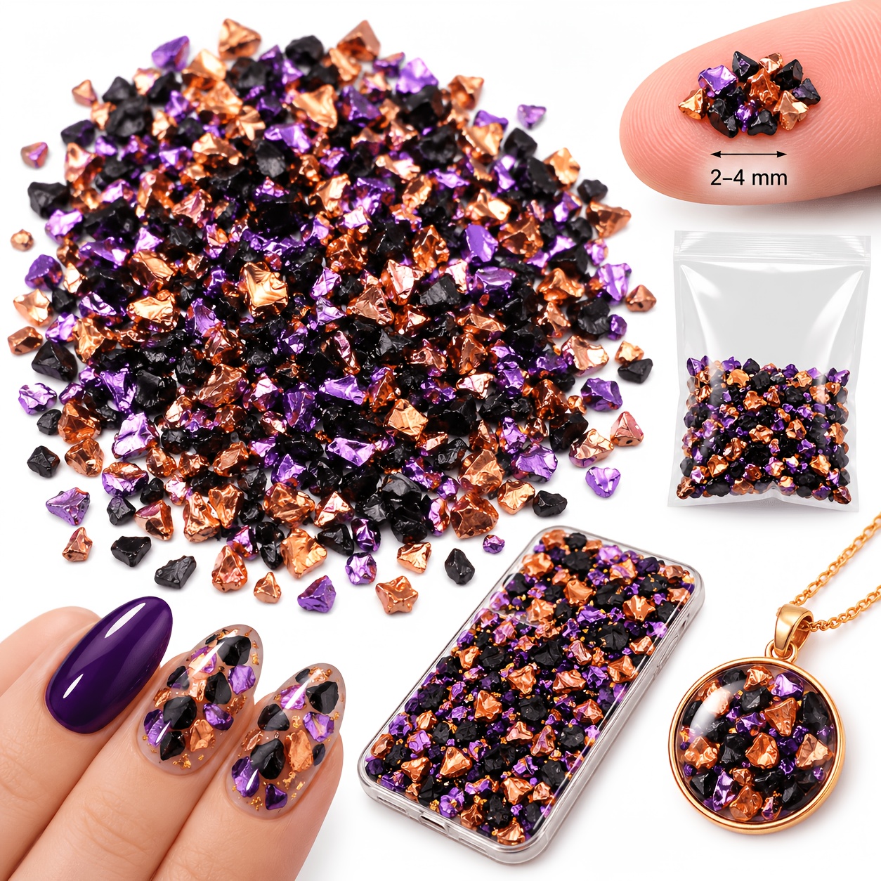 TEMU Cuentas de de vidrio no poroso de Halloween, hechas a para decoración de uñas, aditivos y relleno