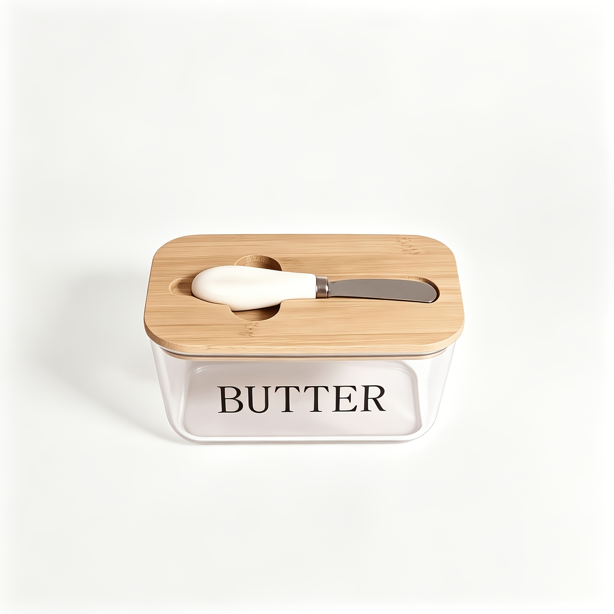 TEMU Boîte à avec ustensiles à en céramique, en plastique transparent avec couvercle en bambou. Boîte à en plastique avec couvercle en bambou et