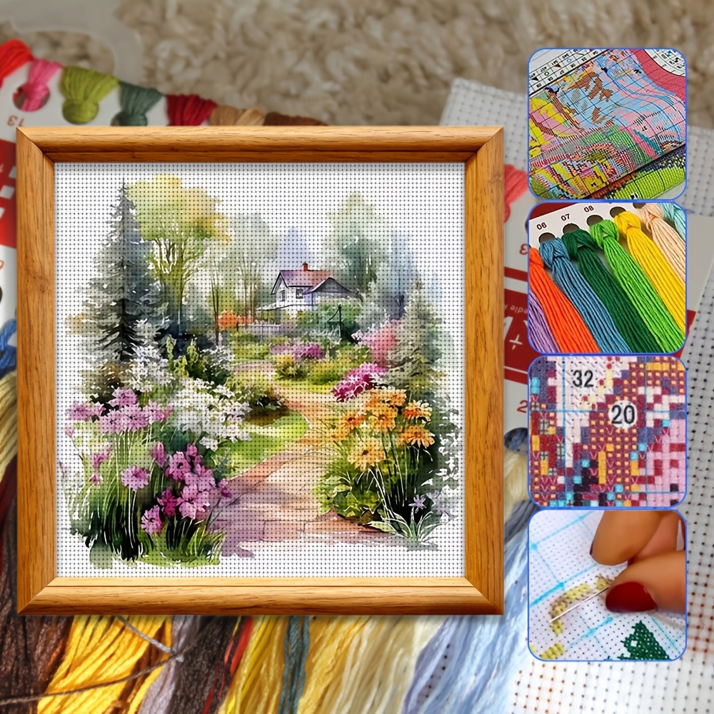 TEMU 1 Set Themed Printed Cross- Kit, 11ct Precision Printing Process, Diy Embroidery Material Pack, Includes Pre-printed Fabric, Needle, Thread, And