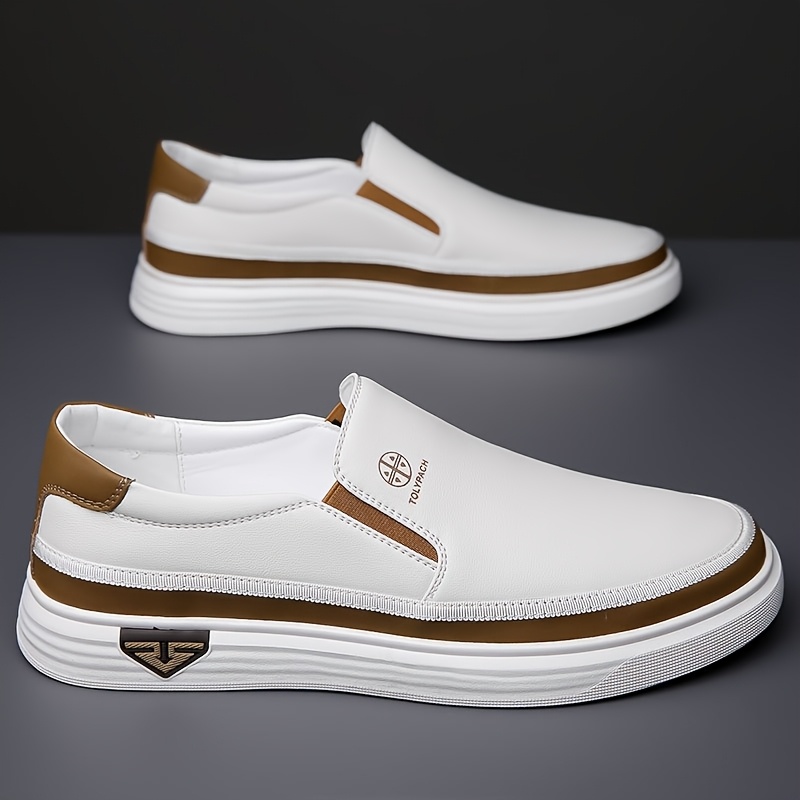 mens slip loafers stylish white casual shoes brown accents  display picture 2