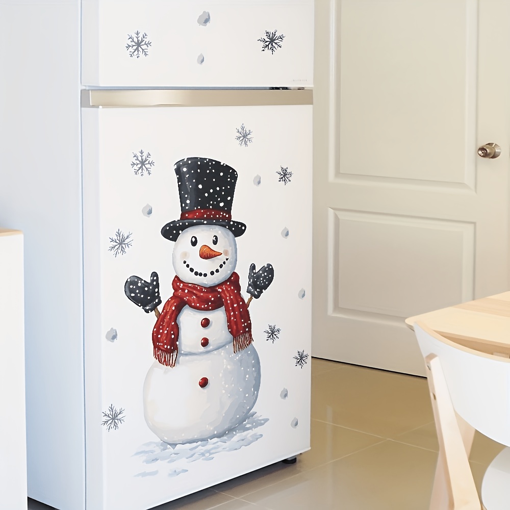 TEMU Self-adhesive Snowman & Snowflake Wall Stickers Compatible For - Removable Pvc Plastic Decals With Cute , Red Scarves & Snowflakes, Irregular