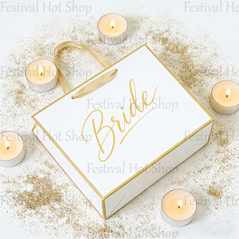E-shop Eine goldene "Bride" Geschenktüte, leichte und faltbare Einkaufstasche, luxuriöse wiederverwendbare Tragetasche im Hochzeitsstil mit Griffen,