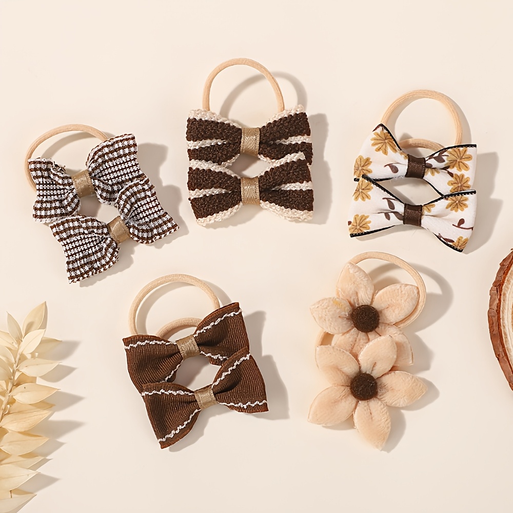 TEMU 10pcs Floral Bow Hair Scrunchies, Soft Nylon Elastic Ponytail Holders, Boho Lace Flower Hair Ropes, Cute Toddler Baby Girls Hair Accessories