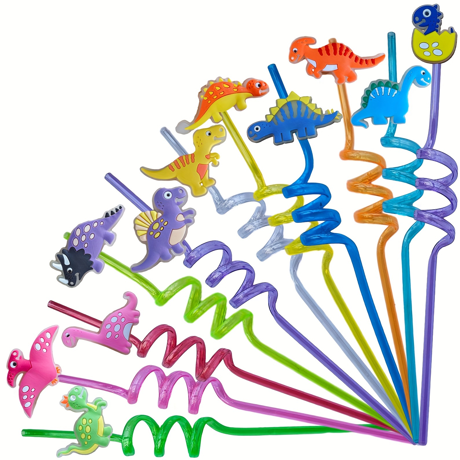 Image of 11/4pcs Reusable Dinosaur Drinking Straws, Plastic Dinosaur Theme Straws, Party Decorations, Birthday Party Favors, Color Assorted, No Electricity Required, Feather-free