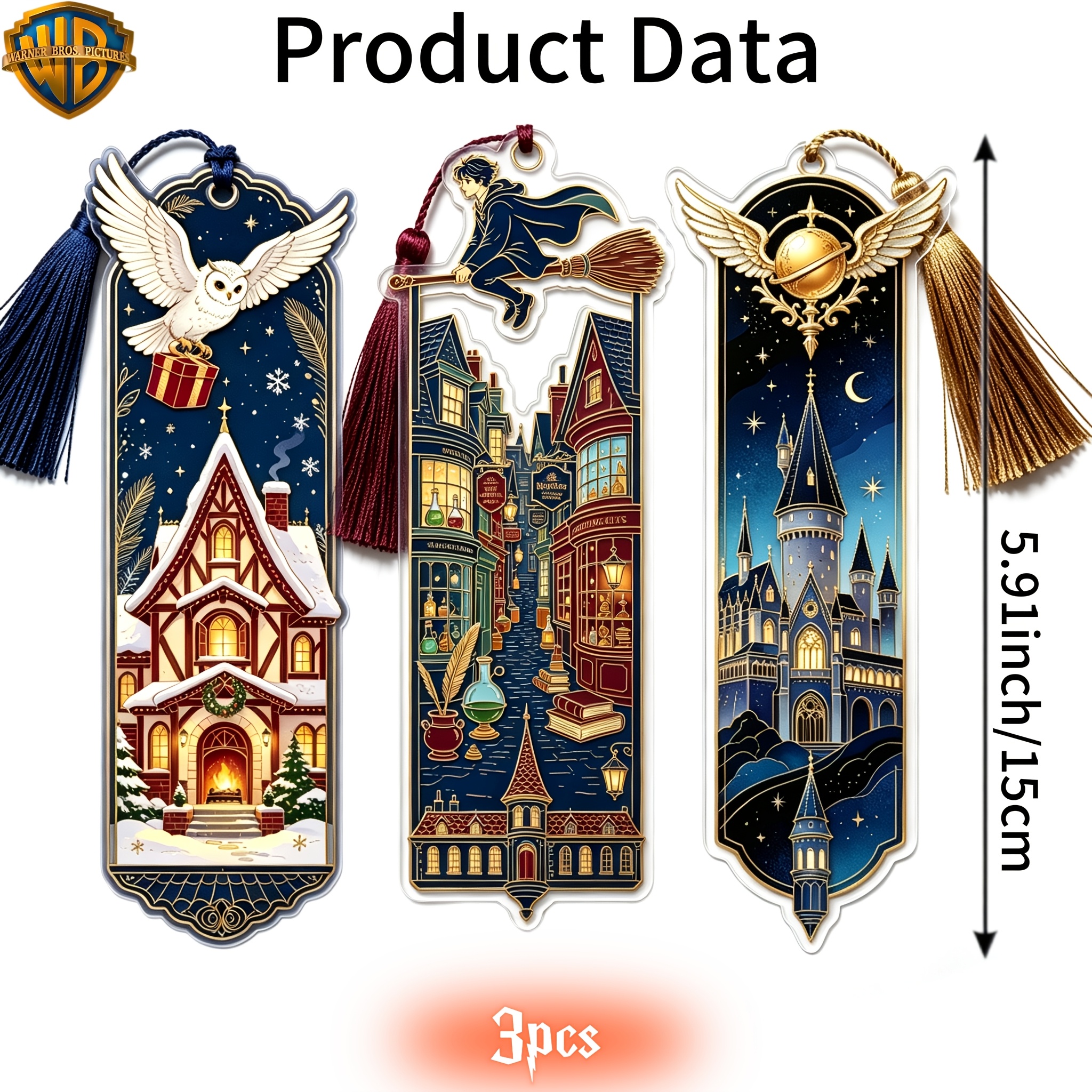 TEMU Wb 3pcs Harry Potter Bookmarks, School Supplies, Back To School, 2d Flat Acrylic Bookmarks, Exquisite And Collectible. With Tassels In Different