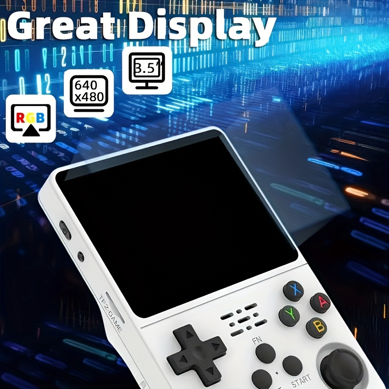7 Colors Available, Retro Handheld Game Console R36S with 3.5-inch Screen Classic Entertainment, 64GB Portable Handheld Game Console, USB Charging, Rechargeable Battery, Instant Play
