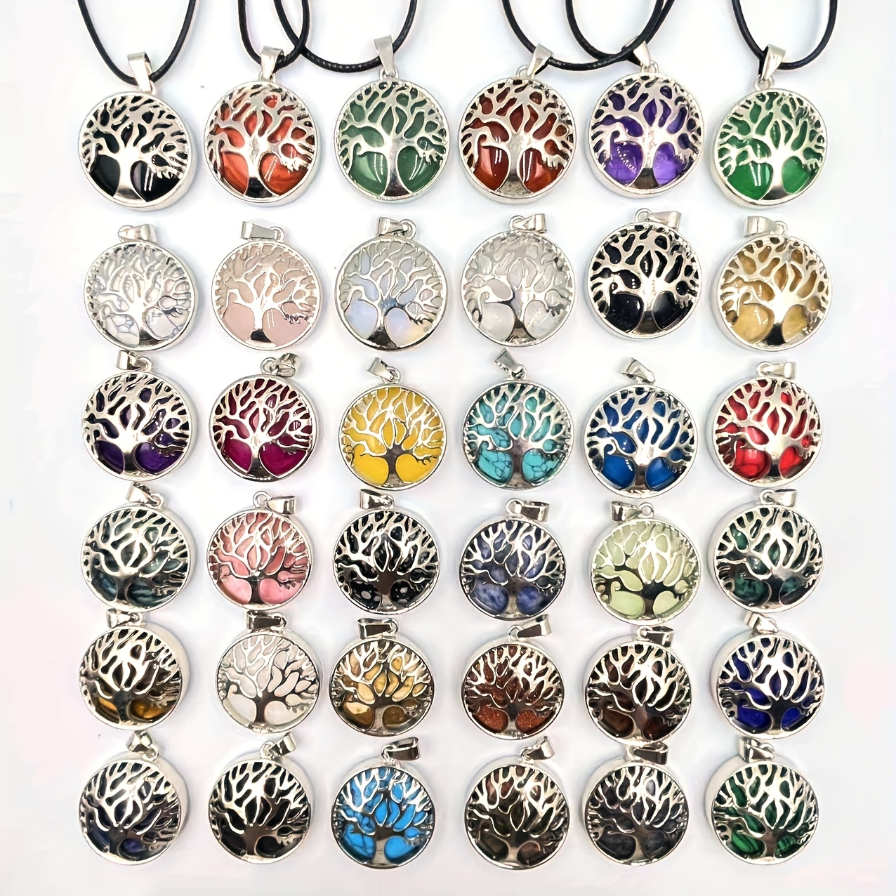 TEMU 10pcs Set Natural Stone Of Life Pendant Making Necklace - 5 Pendants + 5 Chains