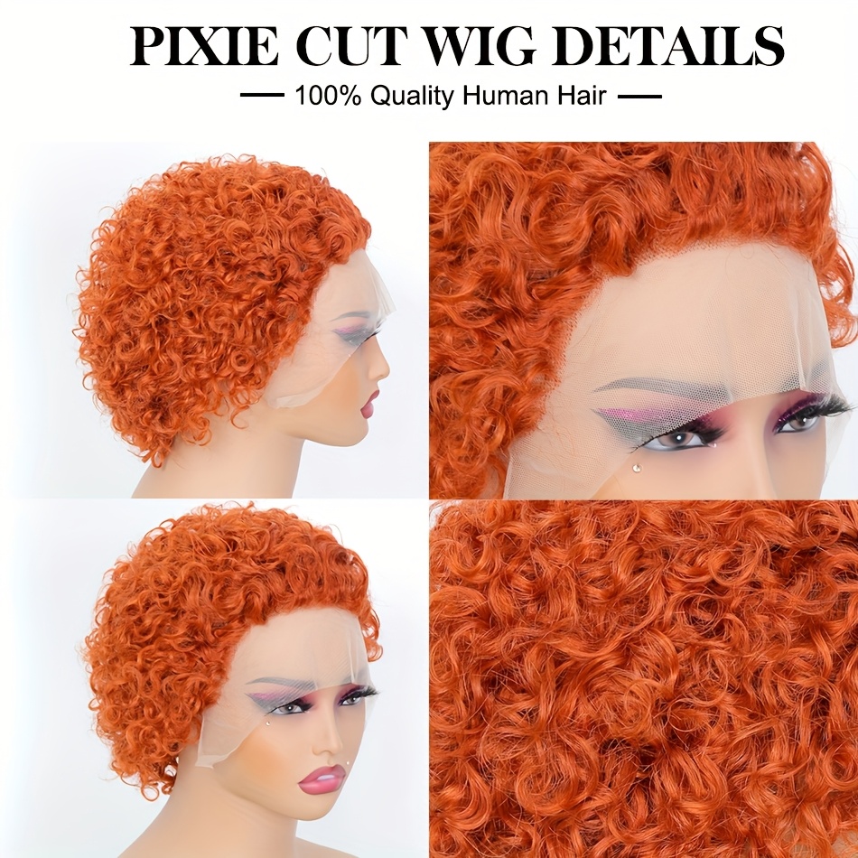 6 inch 13x1 Lace Front Water Wave Human Hair Wig ( Ginger Orange) Mona Orange Ginger Deep Wave Human Hair Wig 250 Density 13x4  main image 2