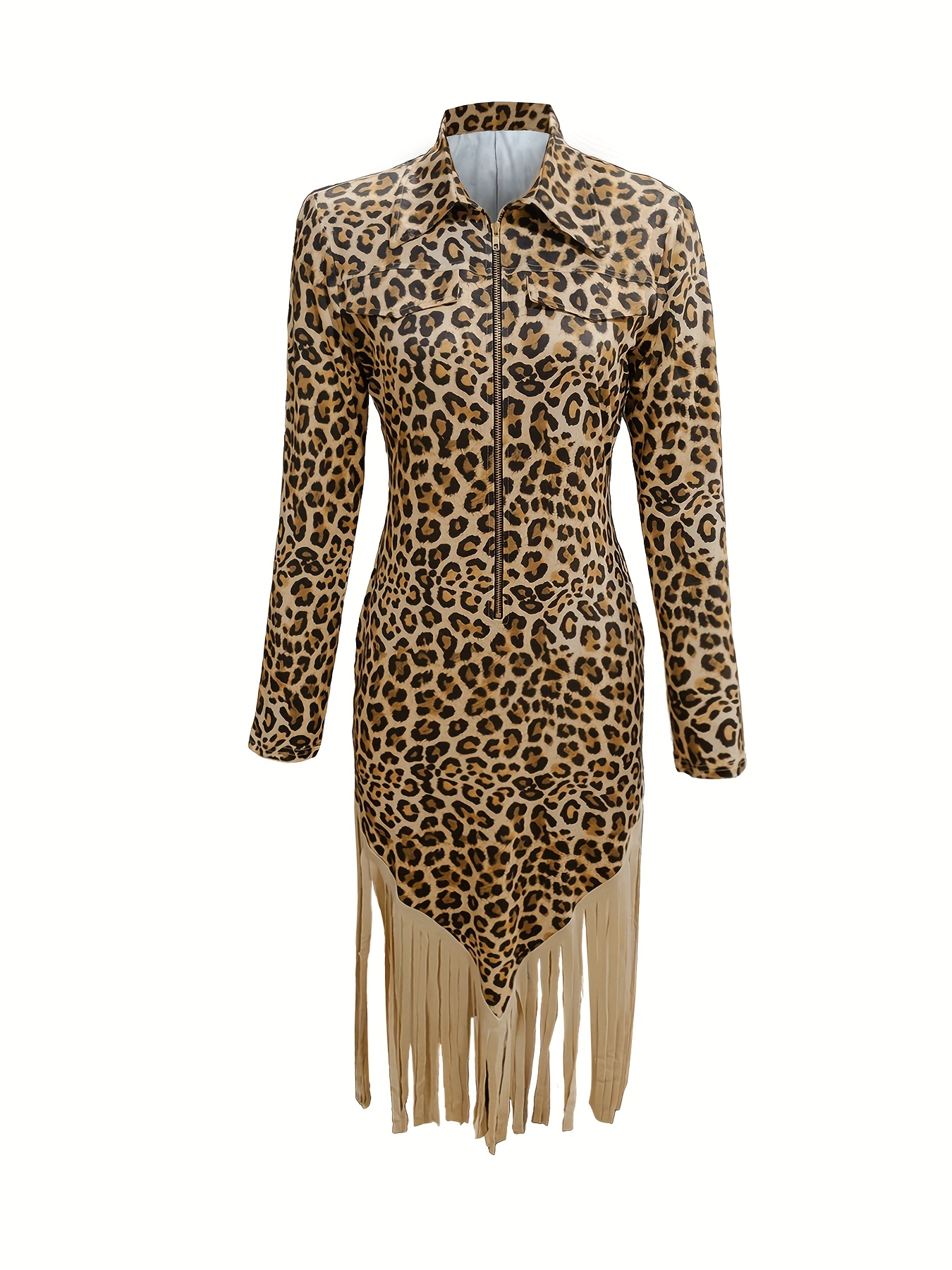 vintage western a line dress fringe hem collar leopard print - Temu  Mauritius