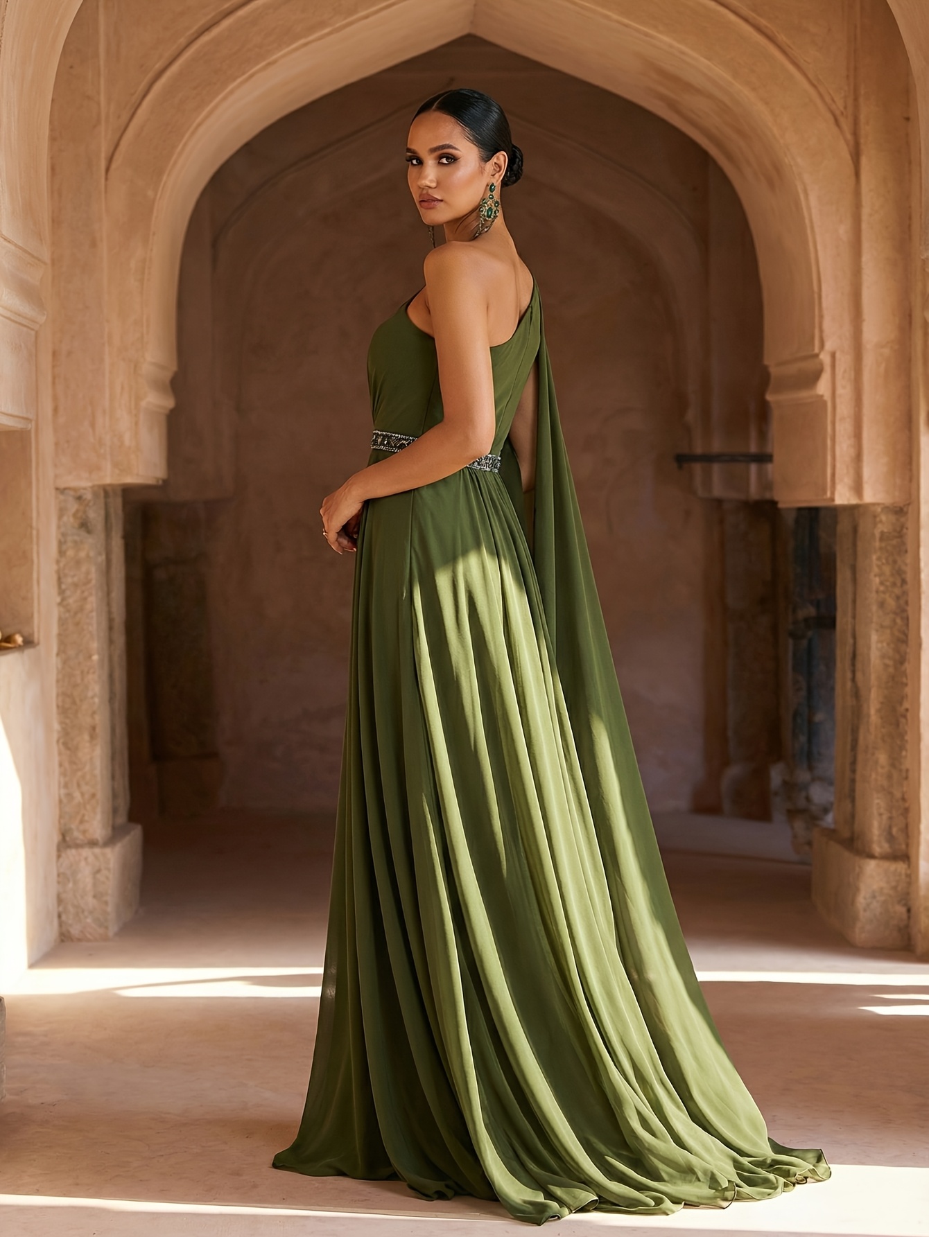 prom dresses pink and green Hot Pink One Shoulder Rhinestones Pleated Long Prom Dresses Hot Pink / 18